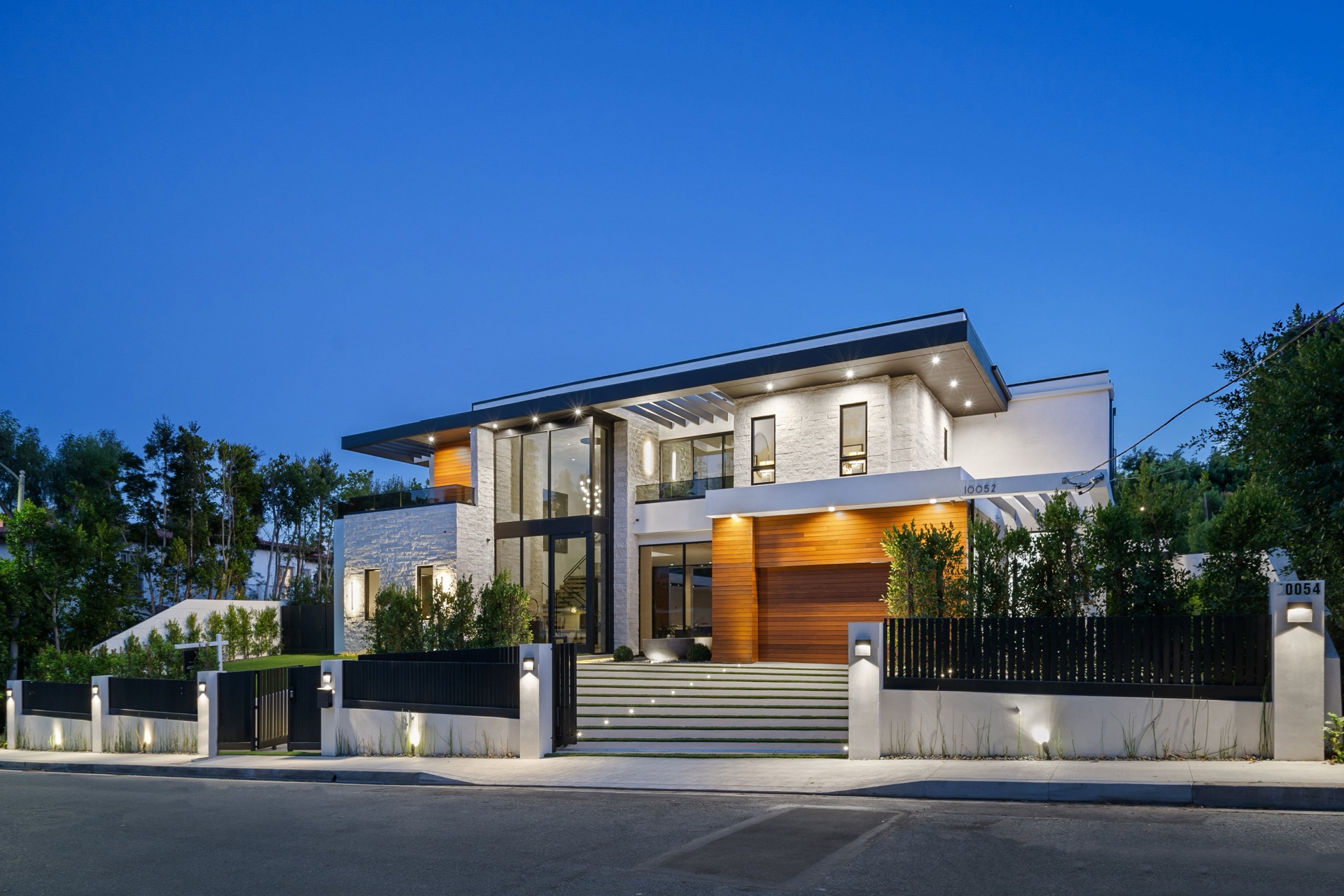 Luxury house exterior at dusk